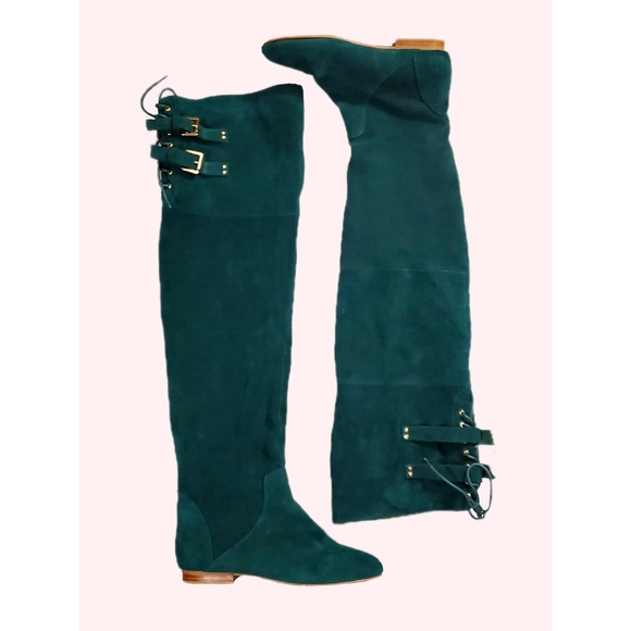 Jeffrey Campbell Shoes - Jeffrey Campbell Ibiza Boots Thigh Over Knee Leather Green Lubbock Size 8